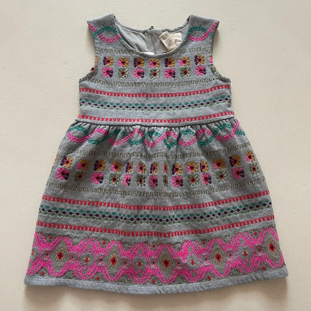 Peek Sleeveless Embroidered Dress Gray Pink Size 18-24M